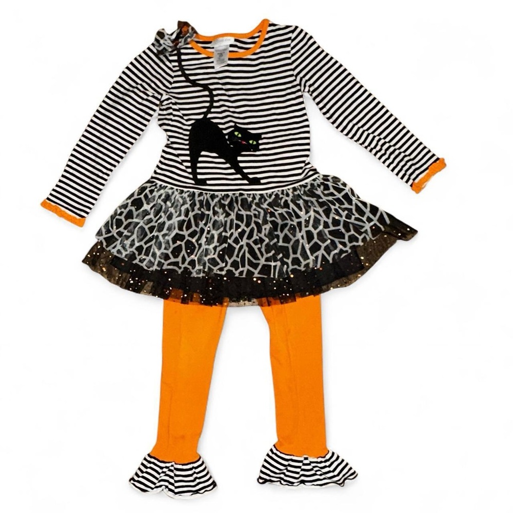 Bonnie Jean Black and White Striped Cat with Orange Leggings